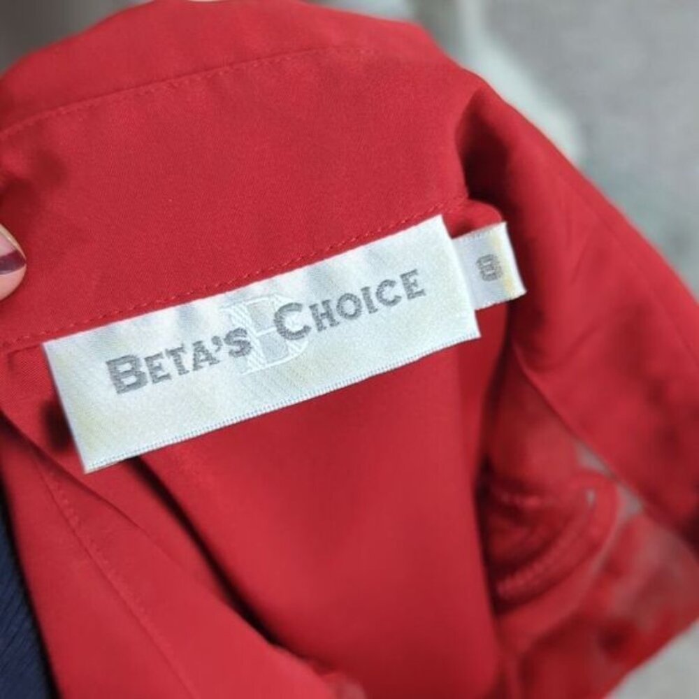 Vintage 90s blouse with sheer panels and embroidery red